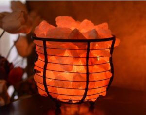 Metal Basket Lamp with Natural Salt Lamp