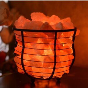 Metal Basket Lamp with Natural Salt Lamp